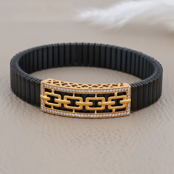π€β¨π 925 Silver Modern Black Bracelet with πΉ Rose Gold Chain-Link Design and π Crystal Border