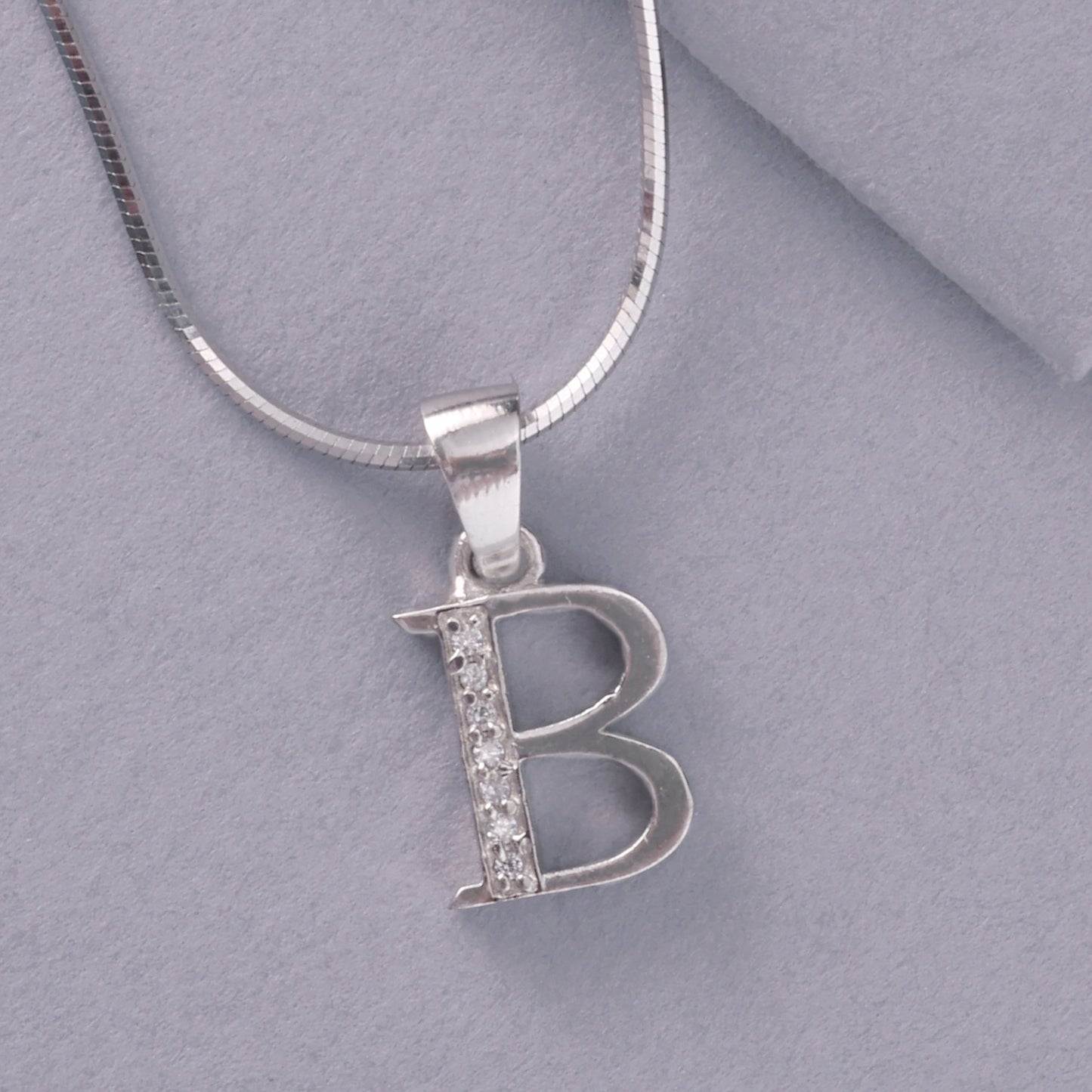π 925 Sterling Silver "B" Alphabet Pendant Necklace for Women | CZ Stone-Studded Initial Charm | Daily Wear Elegant Chain Jewelry |Gift for Her