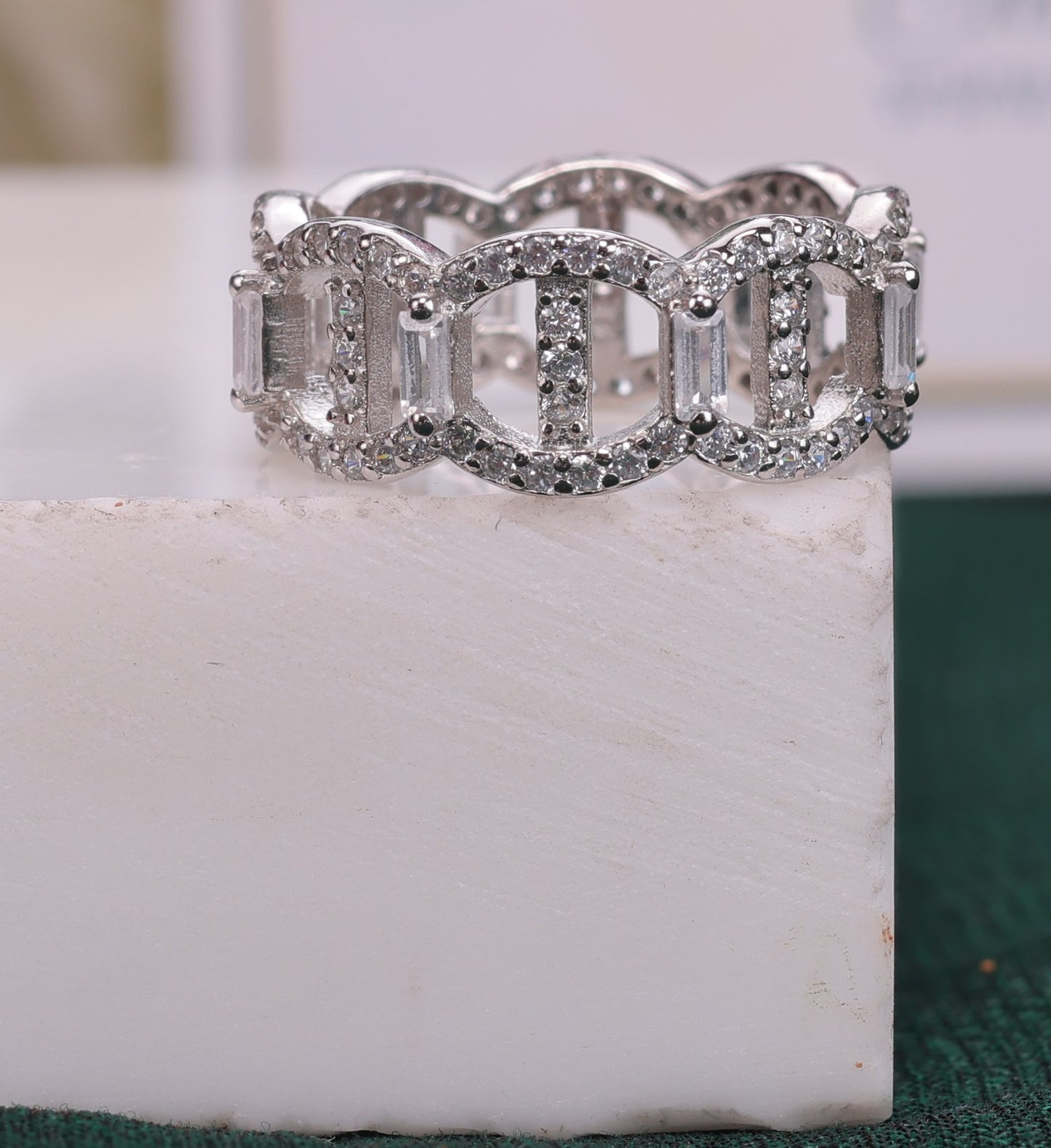 π 925 Sterling Silver Geometric Eternity Ring | Bold CZ Statement Band π