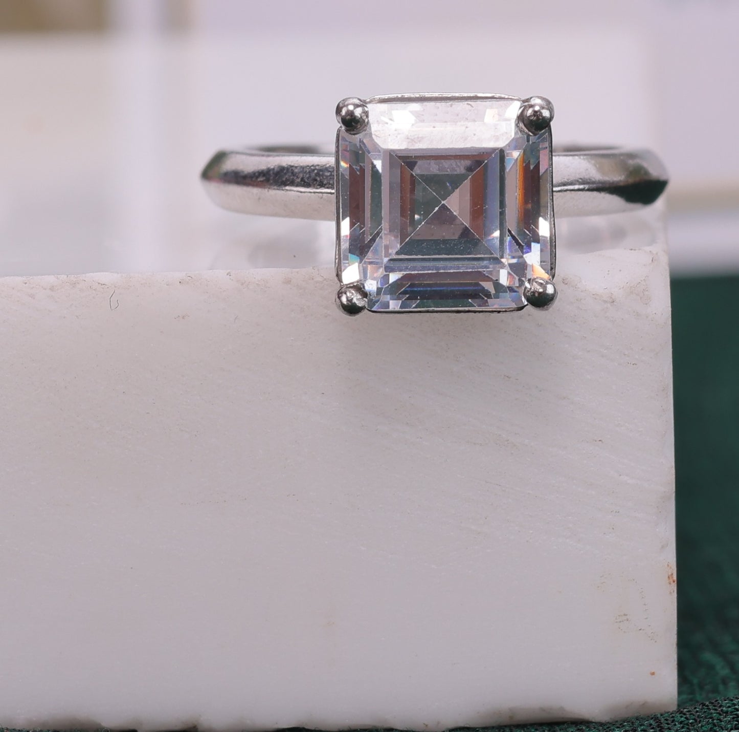 π 925 Sterling Silver Solitaire Ring | Elegant Square Cut CZ Stone π