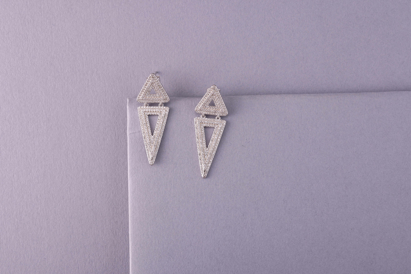 ✨ 925 Sterling Silver Geometric Dangle Earrings for Women | Triangle Drop Design with Cubic Zirconia Stones | Elegant Party Wear Jewellery