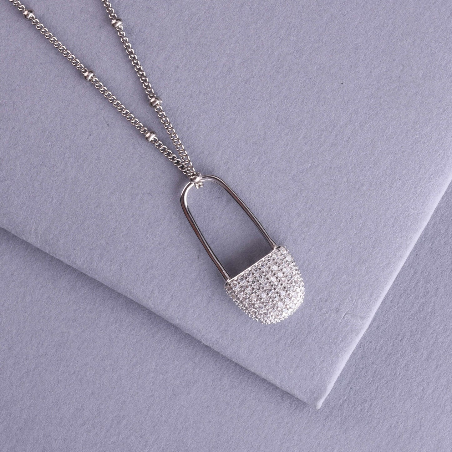 π 925 Sterling Silver Safety Pin Pendant Necklace for Women β Dainty Chain with CZ Detailing β Trendy Minimalist Jewelry β Rhodium-Plated Everyday Wear