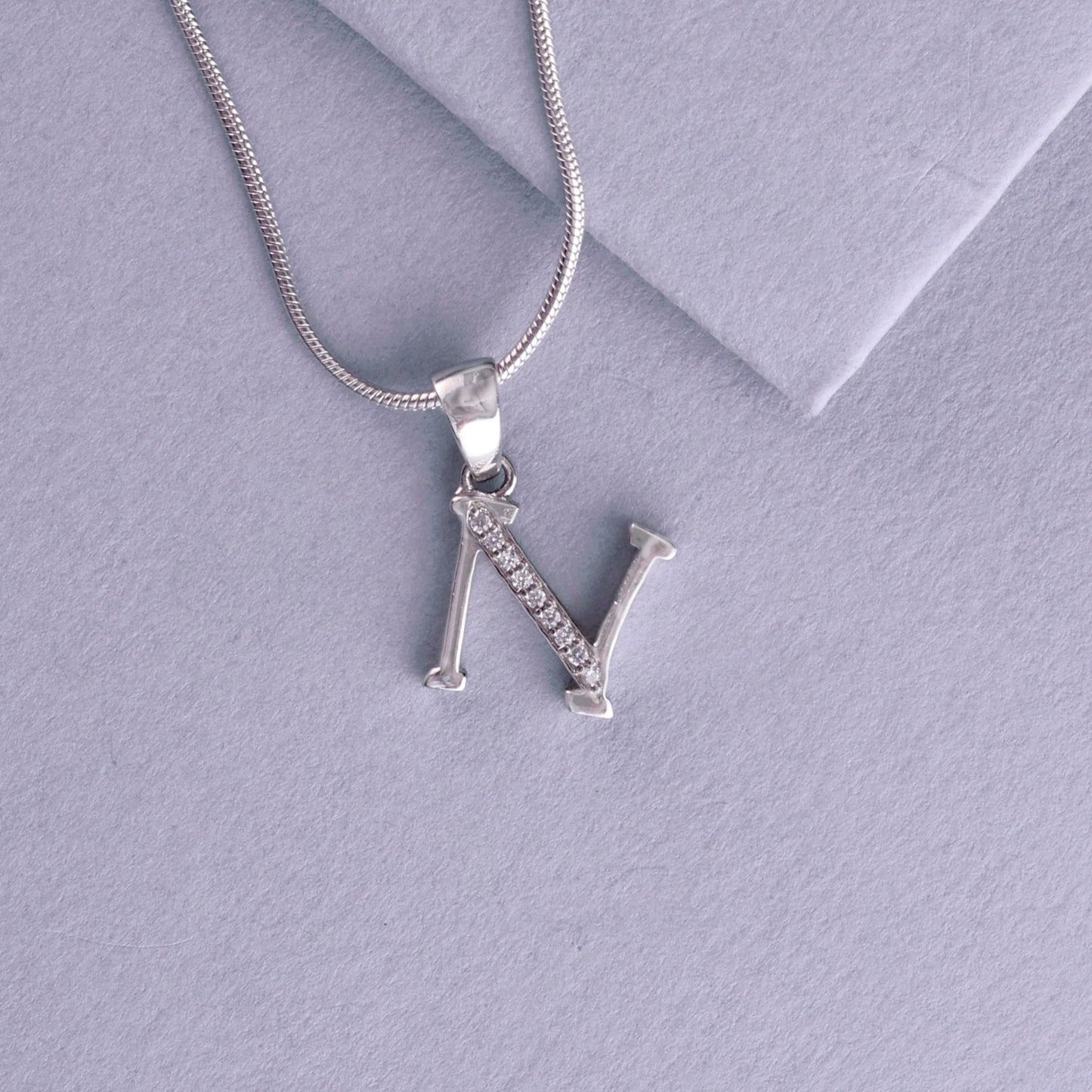 💎925 Sterling Silver "N" Alphabet Pendant Necklace for Women | Elegant Zircon-Studded Letter Charm | Minimalist Daily Wear Jewelry Gift Chain