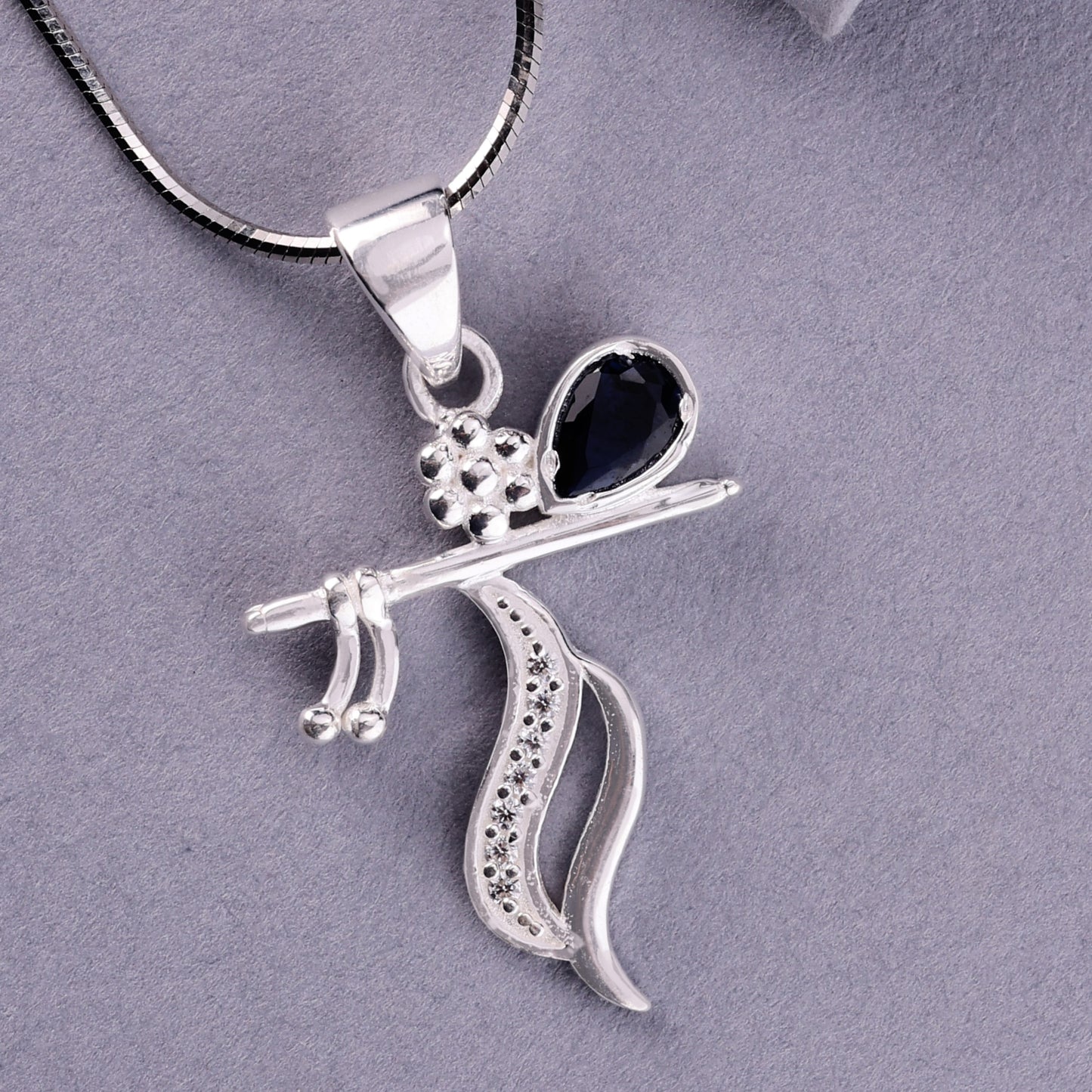 π 925 Sterling Silver Khanda Pendant with Blue Stone β Elegant Religious Symbol Necklace for Men & Women