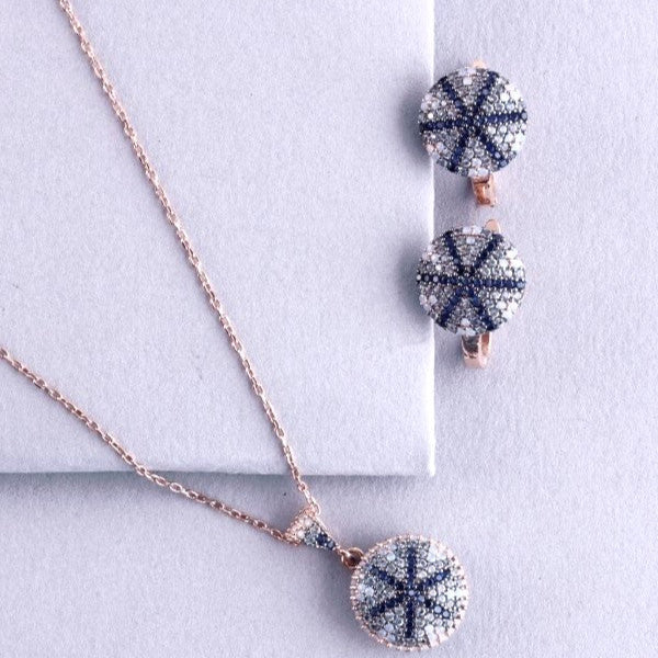 ✨ 925 Sterling Silver Pendant Set with Earrings ✨ 🌹 Rose Gold Plated | ◻️◼️ White & Black CZ Stones | 🎉 Perfect for Party & Daily Wear