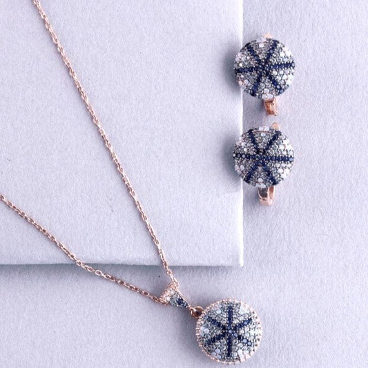 ✨ 925 Sterling Silver Pendant Set with Earrings ✨ 🌹 Rose Gold Plated | ◻️◼️ White & Black CZ Stones | 🎉 Perfect for Party & Daily Wear