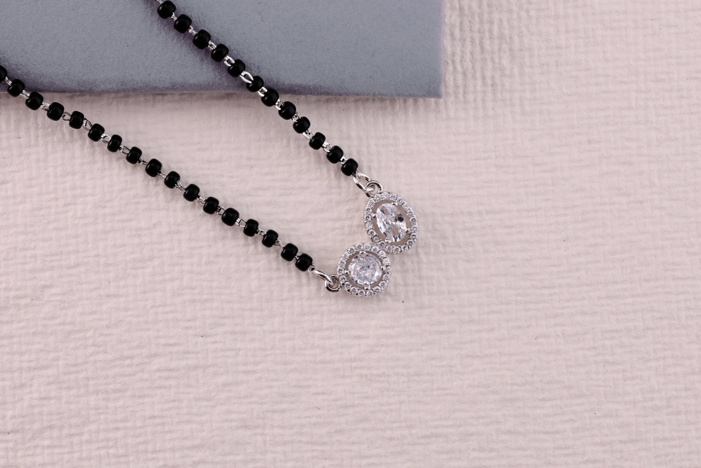 💍✨ 925 Sterling Silver Dual Pendant Mangalsutra with CZ Stones – 🖤 Elegant Minimalist Black Bead Necklace for Married Womenc
