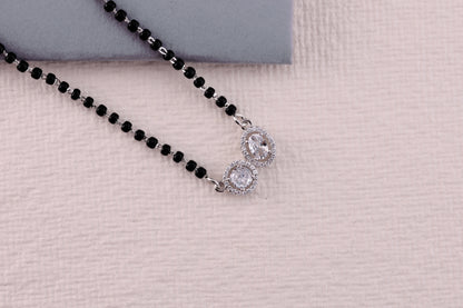 💍✨ 925 Sterling Silver Dual Pendant Mangalsutra with CZ Stones – 🖤 Elegant Minimalist Black Bead Necklace for Married Womenc
