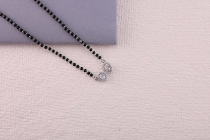 💍✨ 925 Sterling Silver Dual Pendant Mangalsutra with CZ Stones – 🖤 Elegant Minimalist Black Bead Necklace for Married Womenc