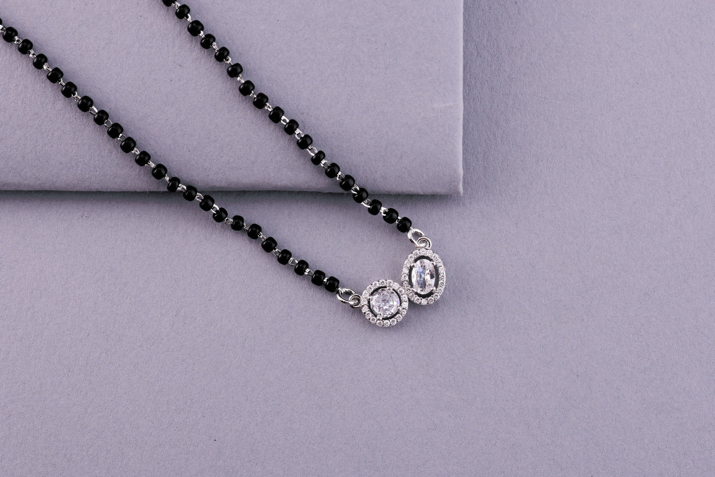 💍✨ 925 Sterling Silver Dual Pendant Mangalsutra with CZ Stones – 🖤 Elegant Minimalist Black Bead Necklace for Married Womenc