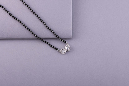 💍✨ 925 Sterling Silver Dual Pendant Mangalsutra with CZ Stones – 🖤 Elegant Minimalist Black Bead Necklace for Married Womenc