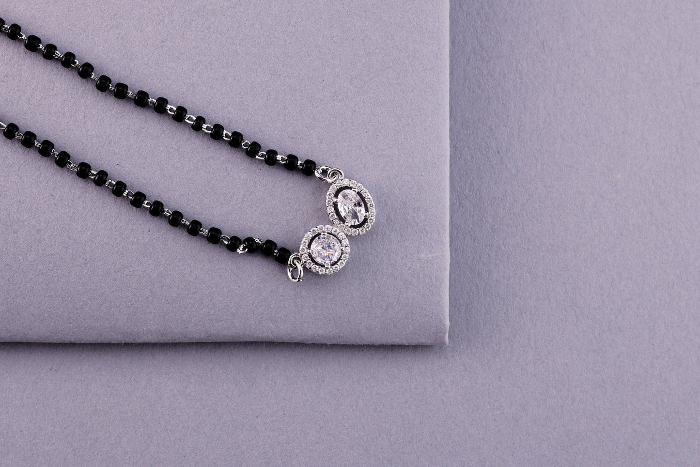 💍✨ 925 Sterling Silver Dual Pendant Mangalsutra with CZ Stones – 🖤 Elegant Minimalist Black Bead Necklace for Married Womenc