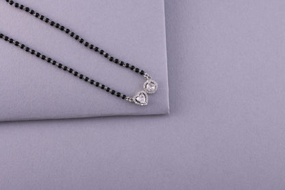 💖💍 925 Sterling Silver Heart & Round Dual Pendant Mangalsutra – 🖤 Stylish Black Bead Necklace with CZ Stones for Married Women