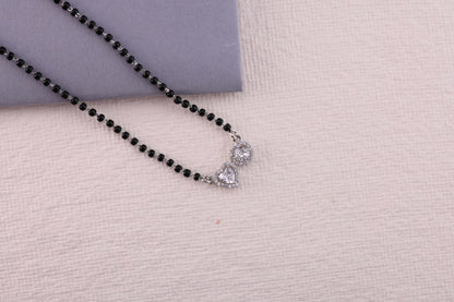 💖💍 925 Sterling Silver Heart & Round Dual Pendant Mangalsutra – 🖤 Stylish Black Bead Necklace with CZ Stones for Married Women
