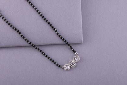 💍✨ 925 Sterling Silver Triple CZ Pendant Mangalsutra – ▭⚪ Rectangle & Round Design with 🖤 Black Beads for Women | 🌸 Elegant Everyday & Festive Jewelry