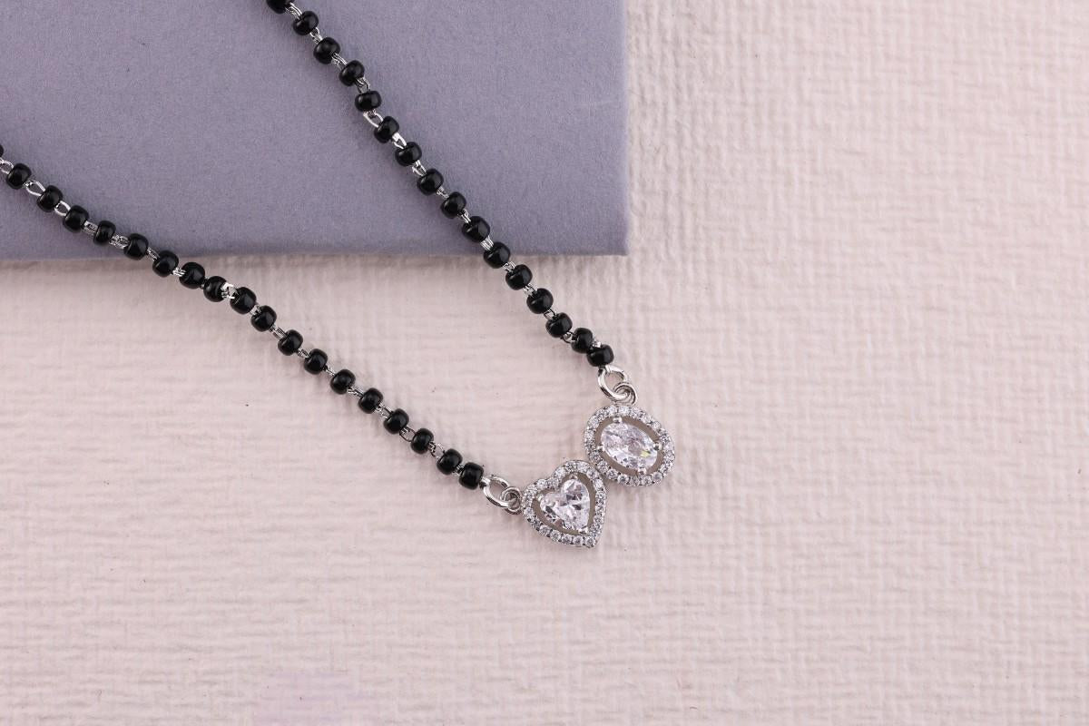 💖💍 925 Silver Elegant Mangalsutra with Heart ❤️ & Oval 💎 CZ Pendant | 🖤 Timeless Jewelry for Women