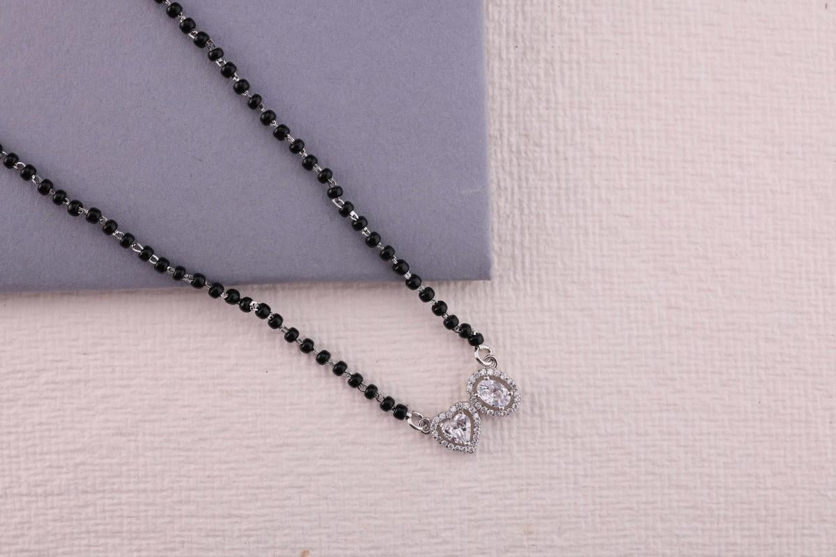 💖💍 925 Silver Elegant Mangalsutra with Heart ❤️ & Oval 💎 CZ Pendant | 🖤 Timeless Jewelry for Women