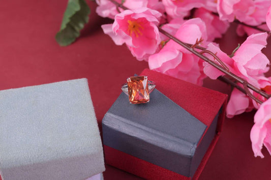 ✨ 925 Sterling Silver Ring 💍 with Radiant Orange Stone 🔶 – Elegant Statement Jewelry
