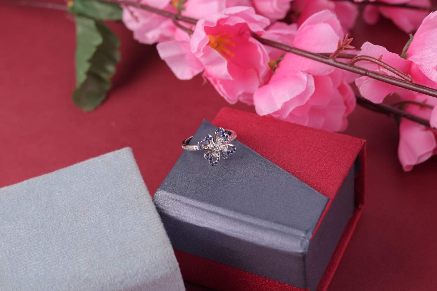 🦋 925 Sterling Silver Butterfly Ring 💍 Blue & White CZ Stones – Elegant Statement Jewelry