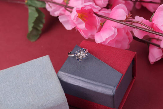 🦋 925 Sterling Silver Butterfly Ring 💍 Blue & White CZ Stones – Elegant Statement Jewelry