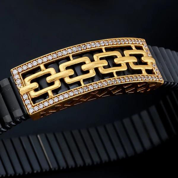 🖤✨🔗 925 Silver Modern Black Bracelet with 🌹 Rose Gold Chain-Link Design and 💎 Crystal Border