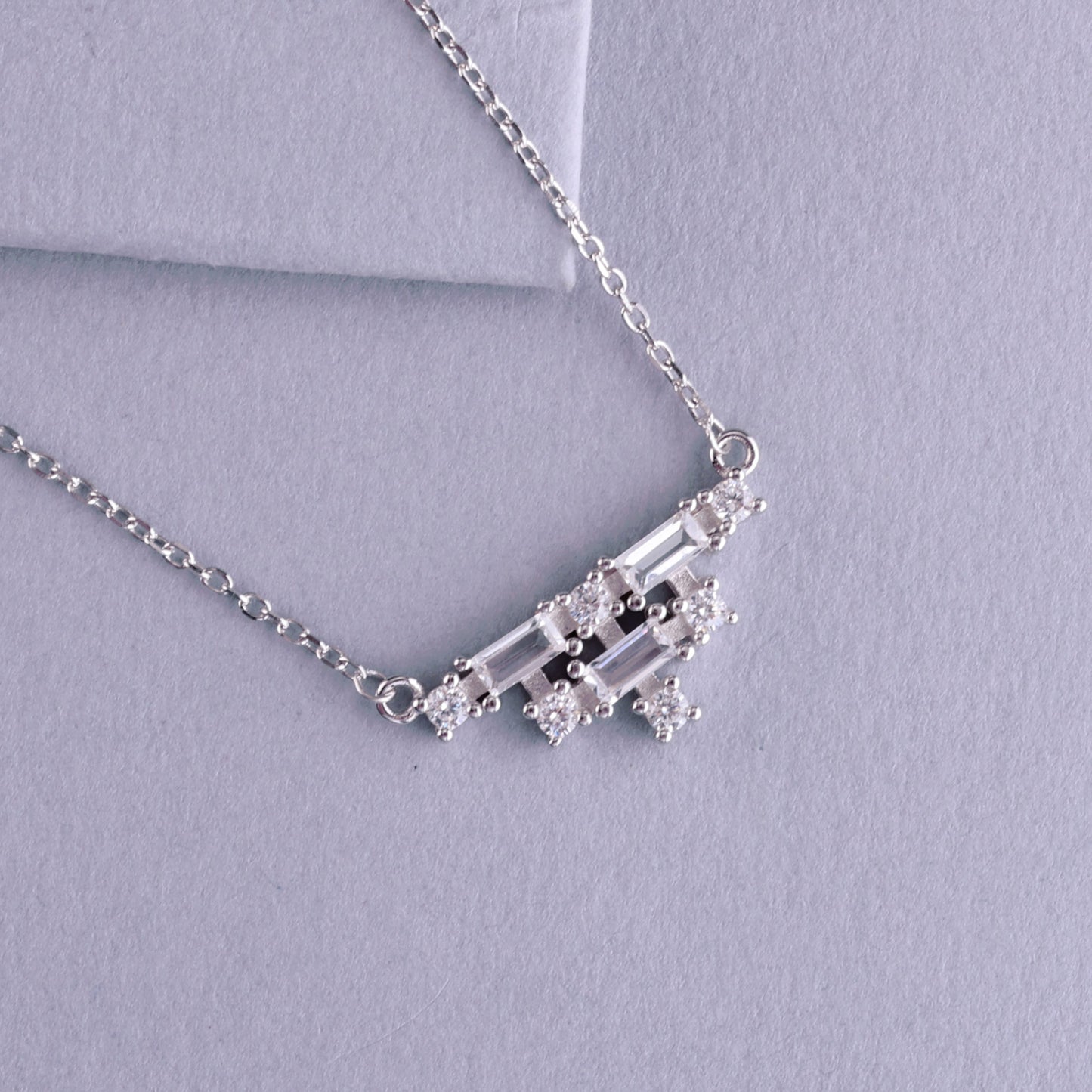 💎 Stylish 925 Sterling Silver Geometric Pendant Necklace for Women | Sparkling Baguette & Round Stones | Elegant Party & Daily Wear Jewelry