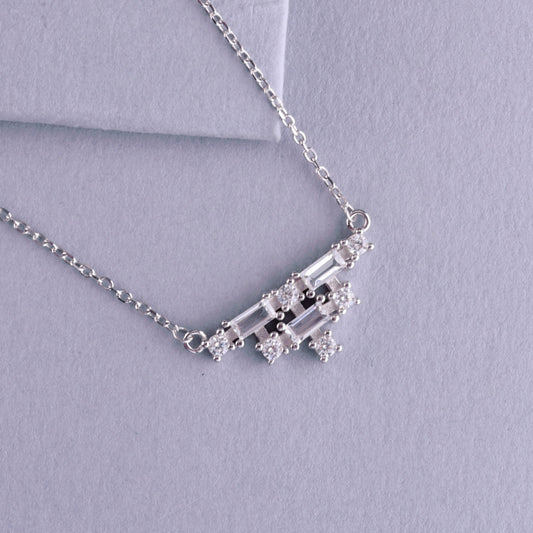 💎 Stylish 925 Sterling Silver Geometric Pendant Necklace for Women | Sparkling Baguette & Round Stones | Elegant Party & Daily Wear Jewelry