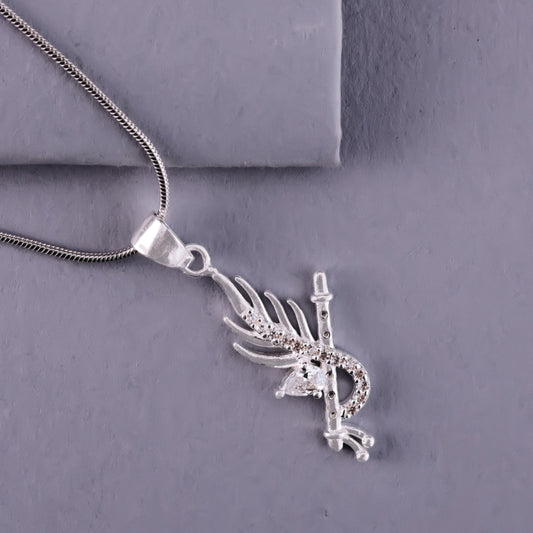 💎 925 Sterling Silver Trishul & Damru Pendant with Chain | Shiv Symbol Design with CZ Accents | Unisex Religious Daily Wear Spiritual Jewellery