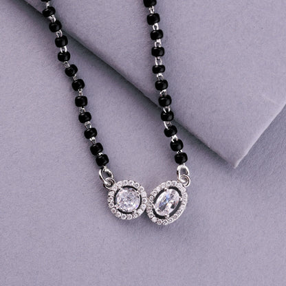 💍✨ 925 Sterling Silver Dual Pendant Mangalsutra with CZ Stones – 🖤 Elegant Minimalist Black Bead Necklace for Married Womenc