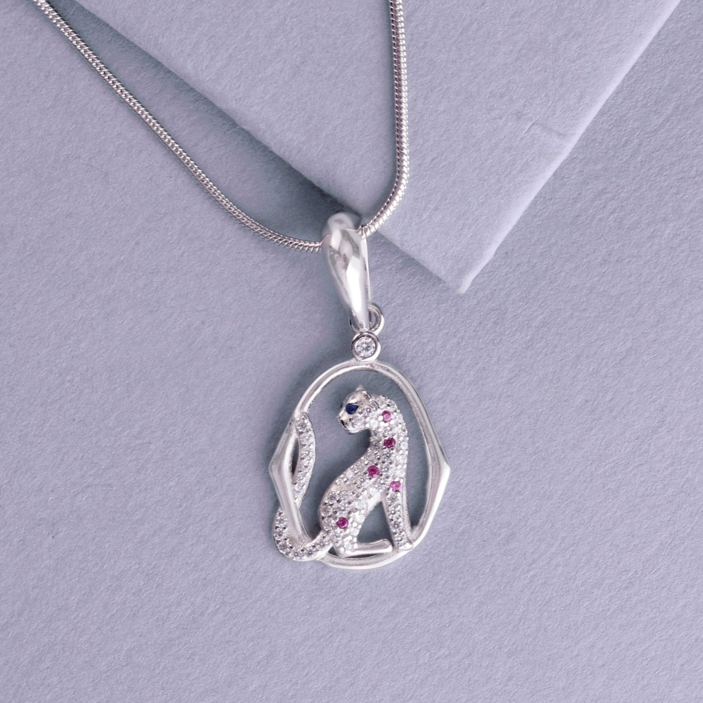 ✨925 Sterling Silver Leopard Pendant Necklace | CZ Studded Animal Charm in Open Frame Design | Unique & Elegant Jewelry for Women & Girls