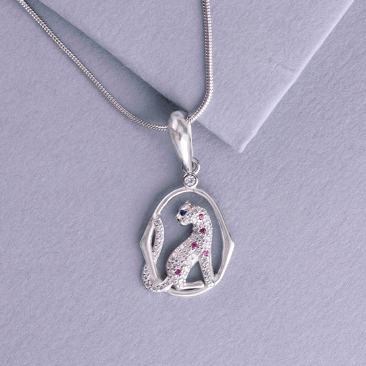 ✨925 Sterling Silver Leopard Pendant Necklace | CZ Studded Animal Charm in Open Frame Design | Unique & Elegant Jewelry for Women & Girls