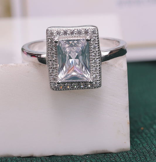 🌟 925 Sterling Silver Emerald Cut Halo Ring | Classic Elegance for Women 💍