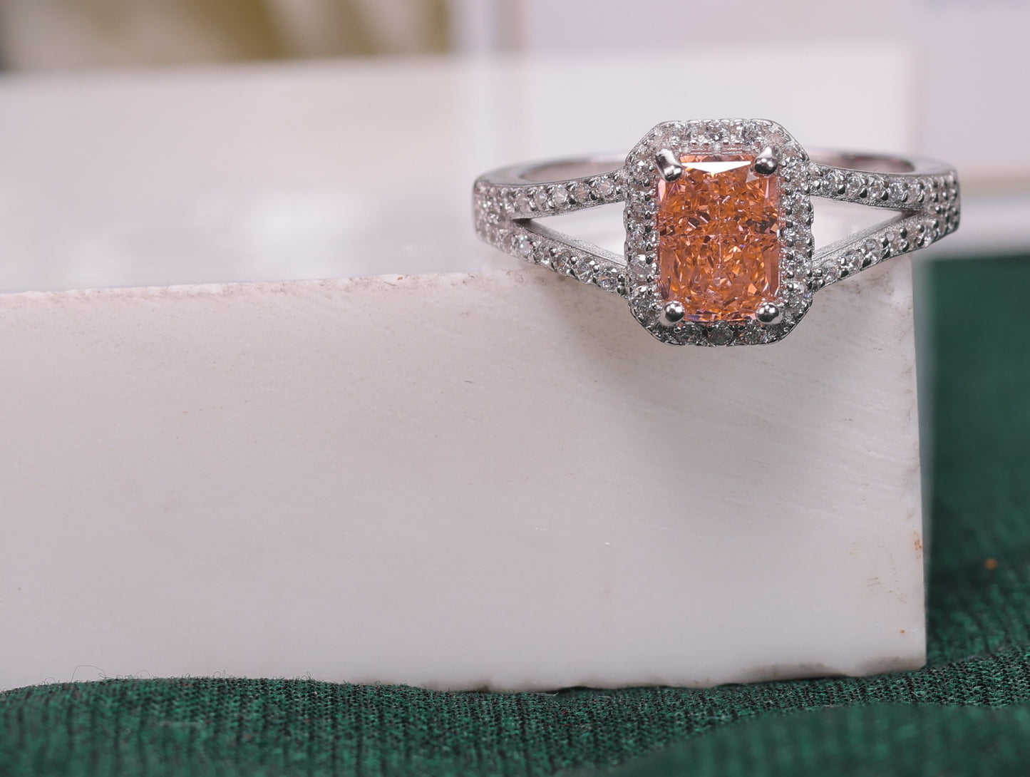 ✨ 925 Sterling Silver Orange Halo Ring | Radiant Sparkle 💍