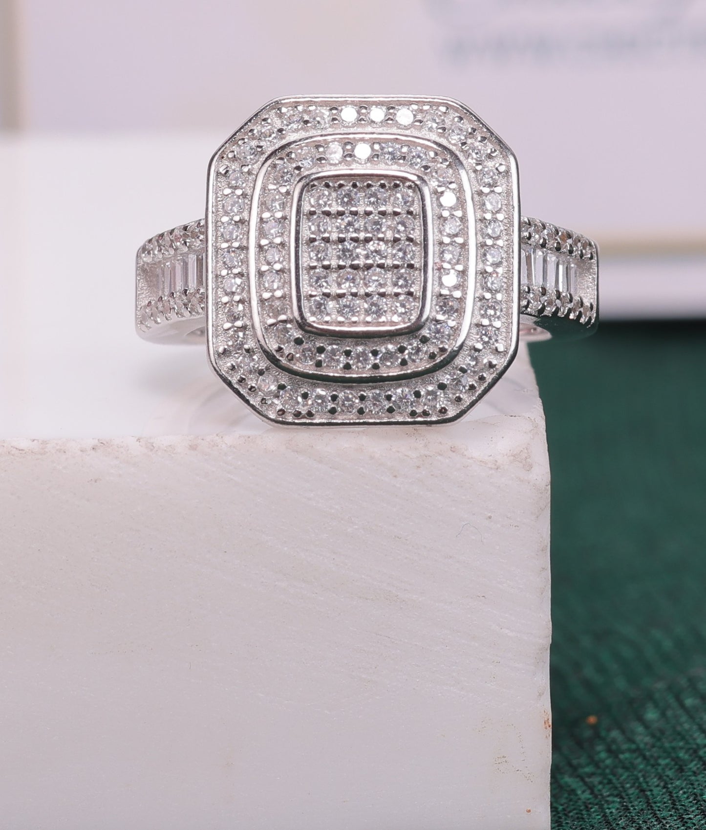 🌟 925 Sterling Silver Cushion Halo Ring | Dazzling Multi-Stone Design 💎
