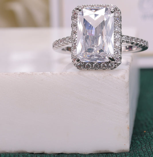 ✨ 925 Sterling Silver Radiant Cut Halo Ring | Elegant Sparkling Beauty 💎