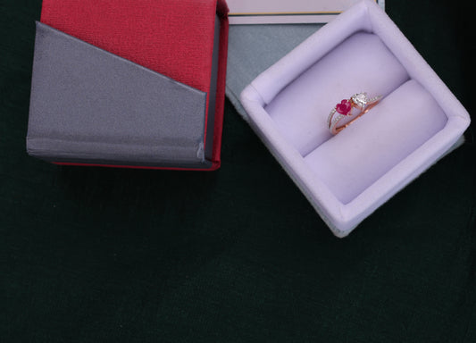 💍 925 Sterling Silver Double Heart Ring | Red & White Love Stone Design