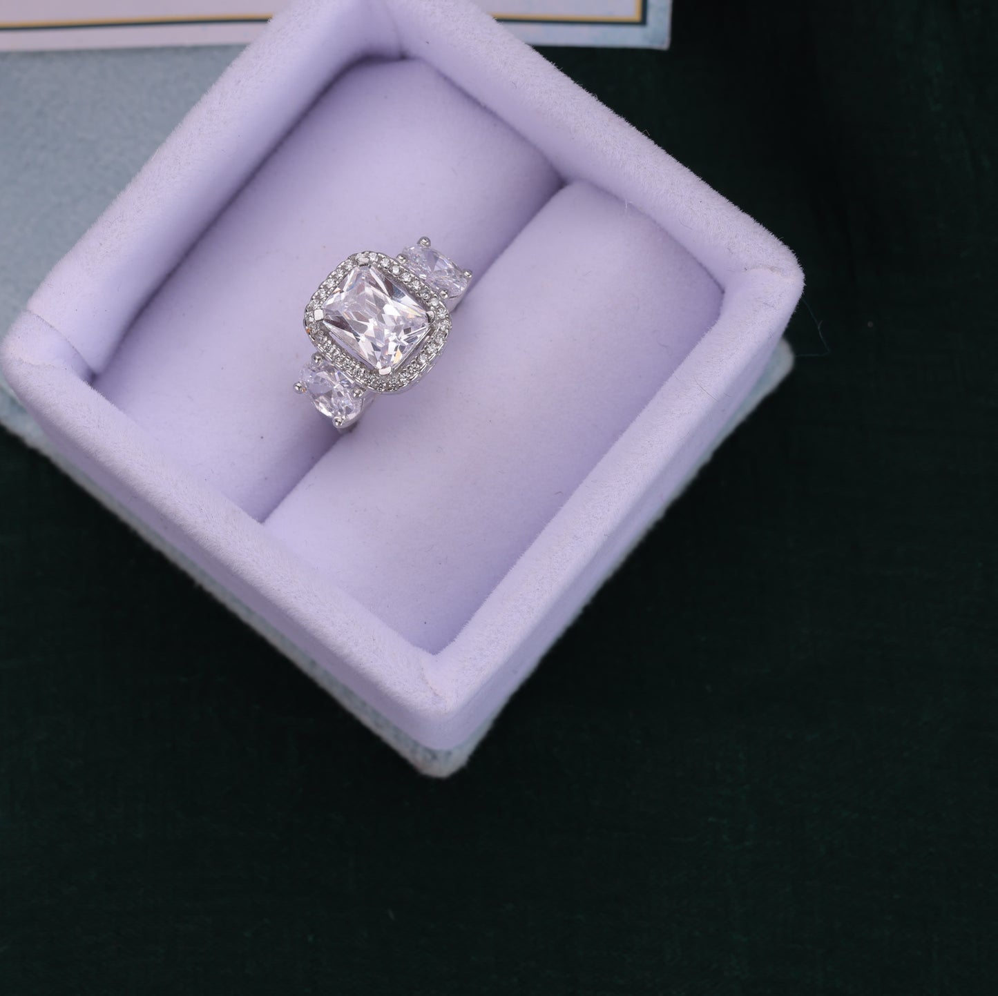 🌟 925 Sterling Silver Cushion Cut CZ Halo Ring | Elegant Three-Stone Design 💎