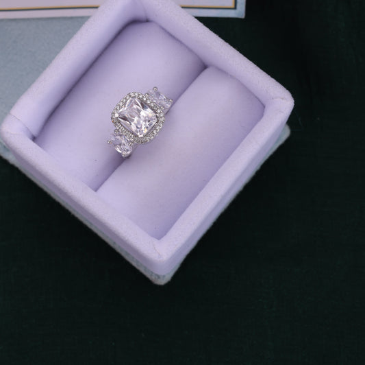 🌟 925 Sterling Silver Cushion Cut CZ Halo Ring | Elegant Three-Stone Design 💎