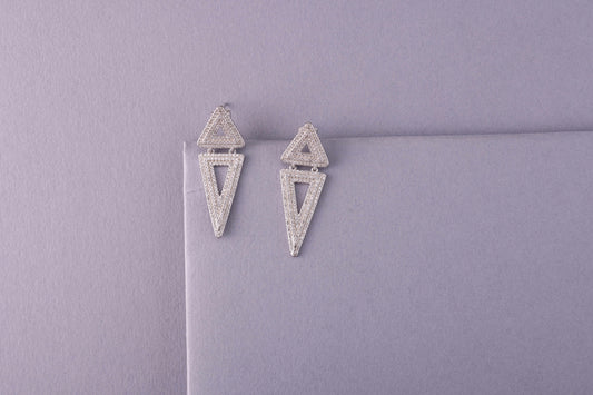 ✨ 925 Sterling Silver Geometric Dangle Earrings for Women | Triangle Drop Design with Cubic Zirconia Stones | Elegant Party Wear Jewellery