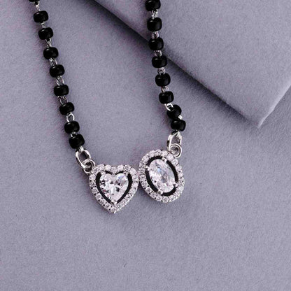 💖💍 925 Silver Elegant Mangalsutra with Heart ❤️ & Oval 💎 CZ Pendant | 🖤 Timeless Jewelry for Women