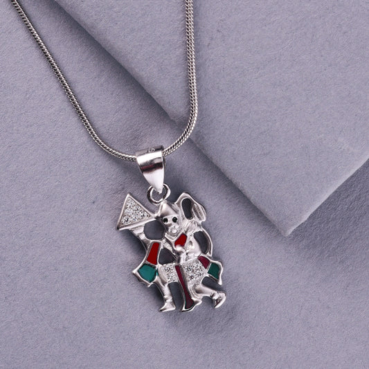 💎 925 Sterling Silver Lord Krishna Pendant with Flute Design | Multicolor Enamel | Unisex Religious Pendant Necklace with Silver Chain
