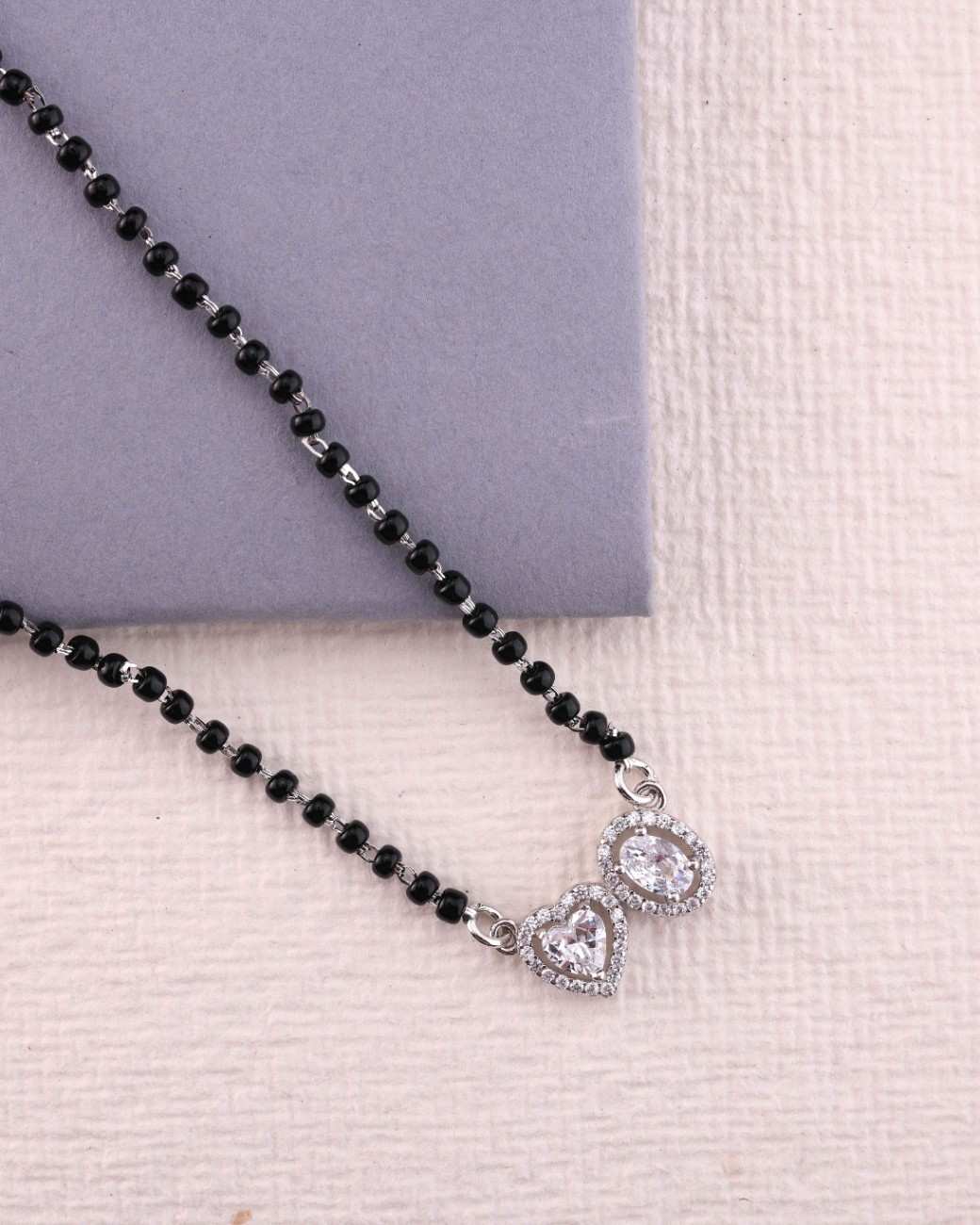 💖💍 925 Silver Elegant Mangalsutra with Heart ❤️ & Oval 💎 CZ Pendant | 🖤 Timeless Jewelry for Women