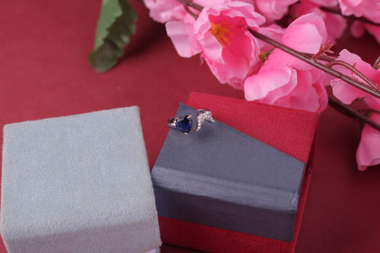 ✨925 Sterling Silver Dual Heart Ring | Blue & White Stone Romantic Jewelry 💎