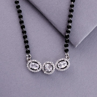 💍✨ 925 Sterling Silver Mangalsutra with Trio Oval CZ Pendants – ❤️ Elegant Daily Wear Symbol of Love for Married Women