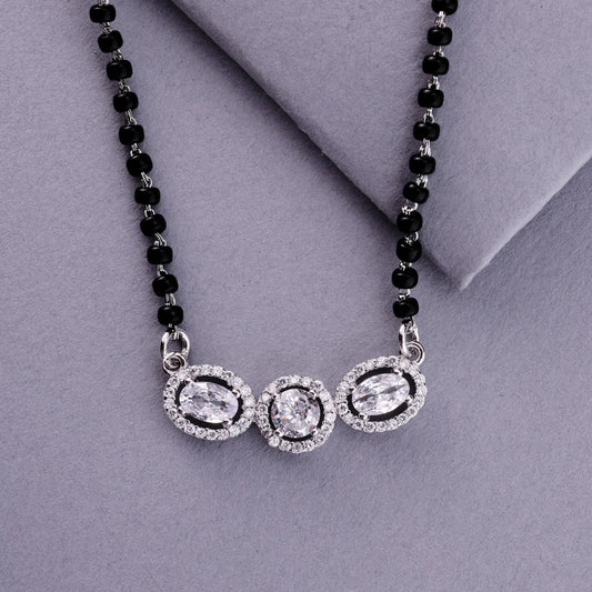 💍✨ 925 Sterling Silver Mangalsutra with Trio Oval CZ Pendants – ❤️ Elegant Daily Wear Symbol of Love for Married Women