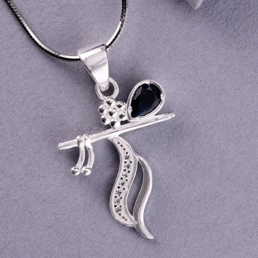💎 925 Sterling Silver Khanda Pendant with Blue Stone – Elegant Religious Symbol Necklace for Men & Women