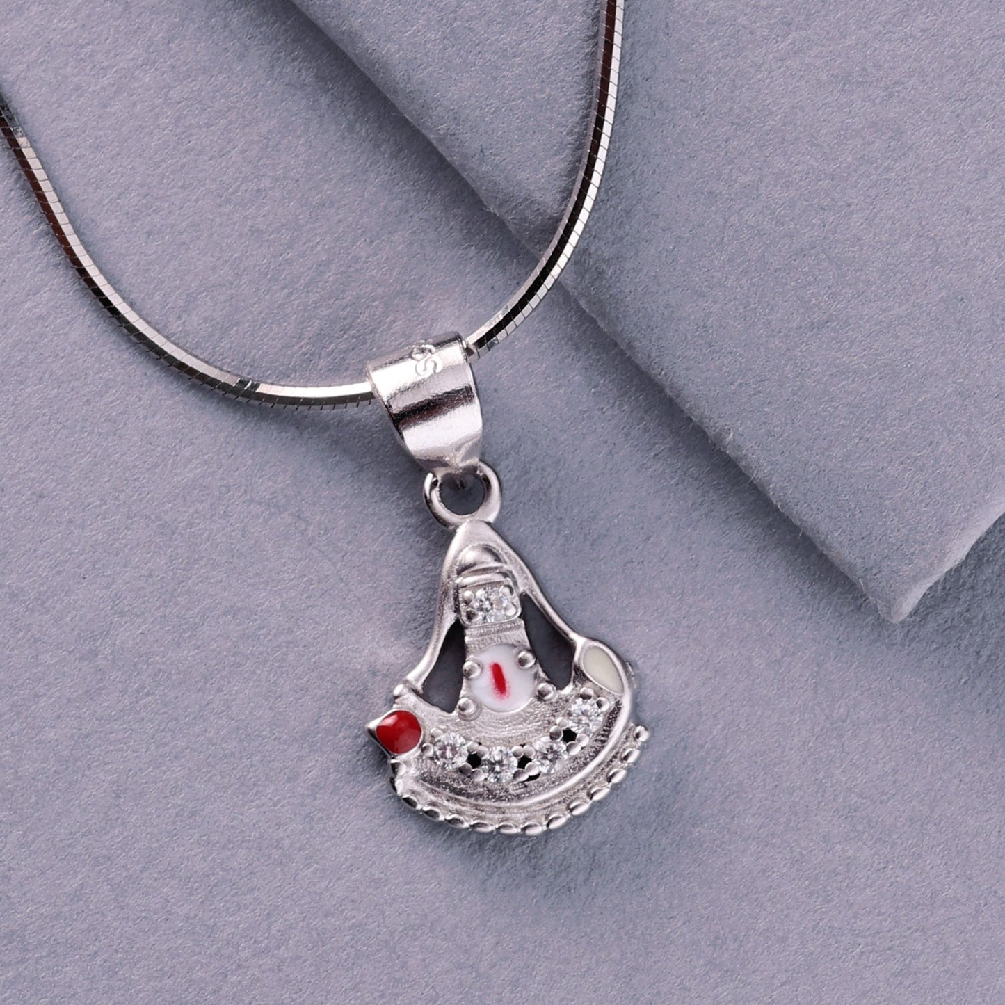 💎 925 Sterling Silver Temple Bell Pendant Necklace | Spiritual Ghanti Design with Red Accents | Unisex Religious Daily Wear Jewellery