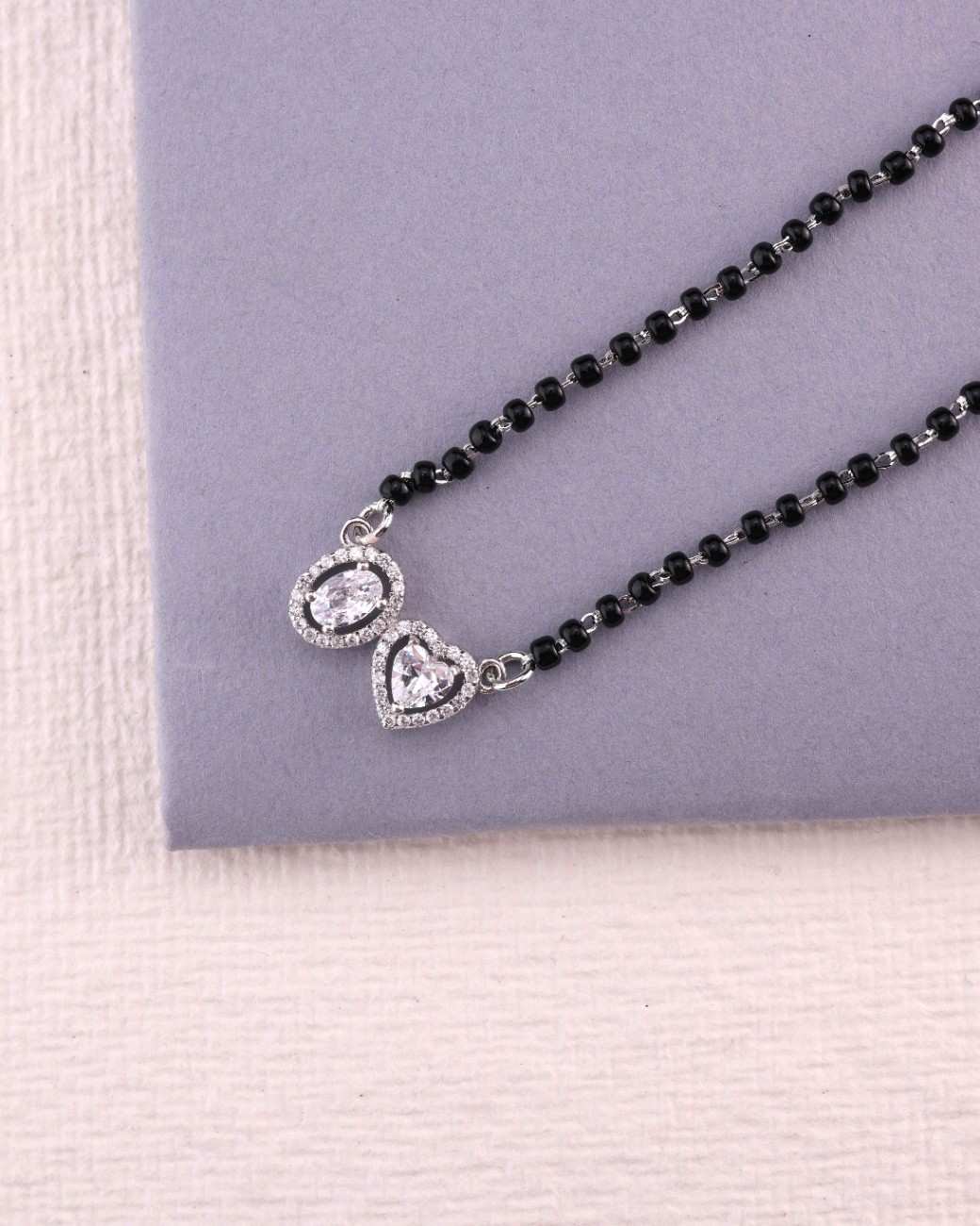 💖💍 925 Silver Elegant Mangalsutra with Heart ❤️ & Oval 💎 CZ Pendant | 🖤 Timeless Jewelry for Women