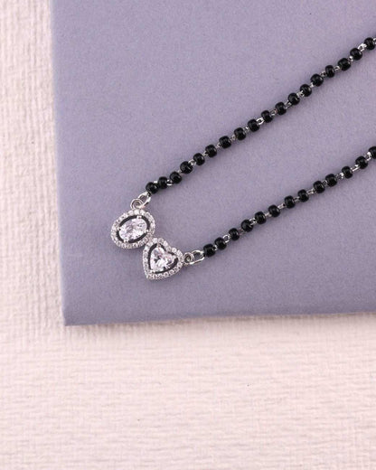 💖💍 925 Silver Elegant Mangalsutra with Heart ❤️ & Oval 💎 CZ Pendant | 🖤 Timeless Jewelry for Women