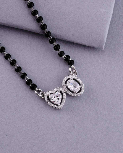💖💍 925 Silver Elegant Mangalsutra with Heart ❤️ & Oval 💎 CZ Pendant | 🖤 Timeless Jewelry for Women